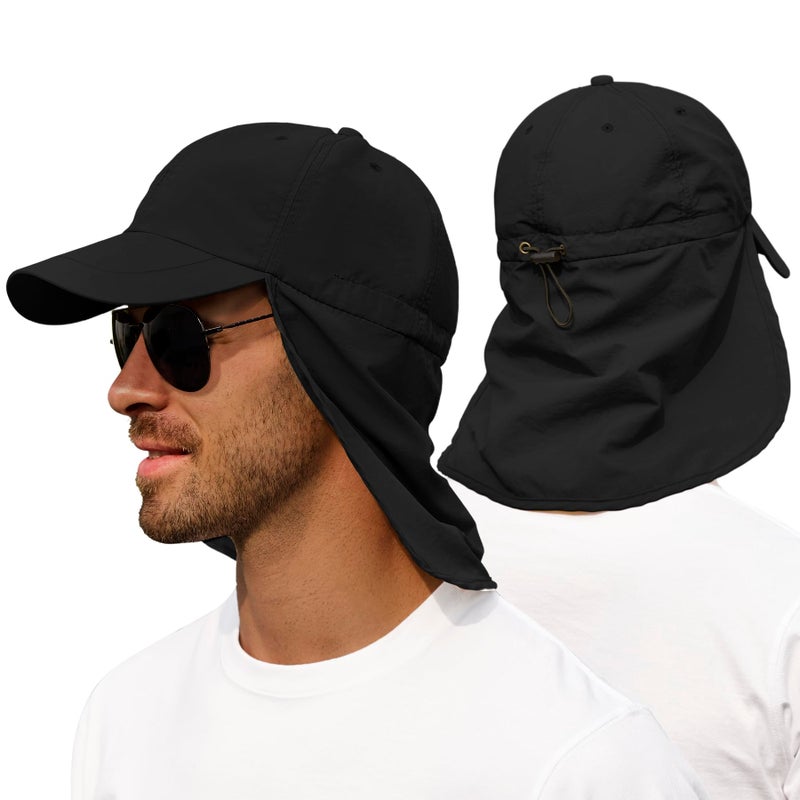 Zando Sun Hats for Men Women with Neck Flap Cover UPF 50+ Waterproof Baseball Cap Black Shade Hat Adjustable Breathable Outdoor Hiking Fishing Gardening Safari One Size - Image 1